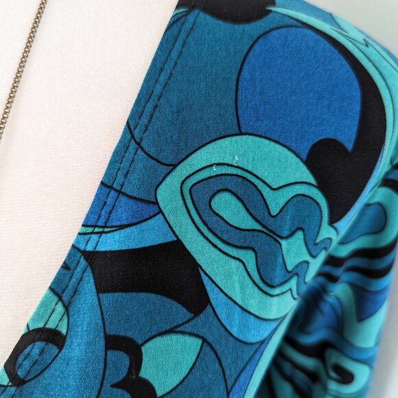 VTG 00s Y2K A. Byer Teal & Black Abstract Floral Paisley 3/4 Quarter Sleeve Top - Picture 5 of 8